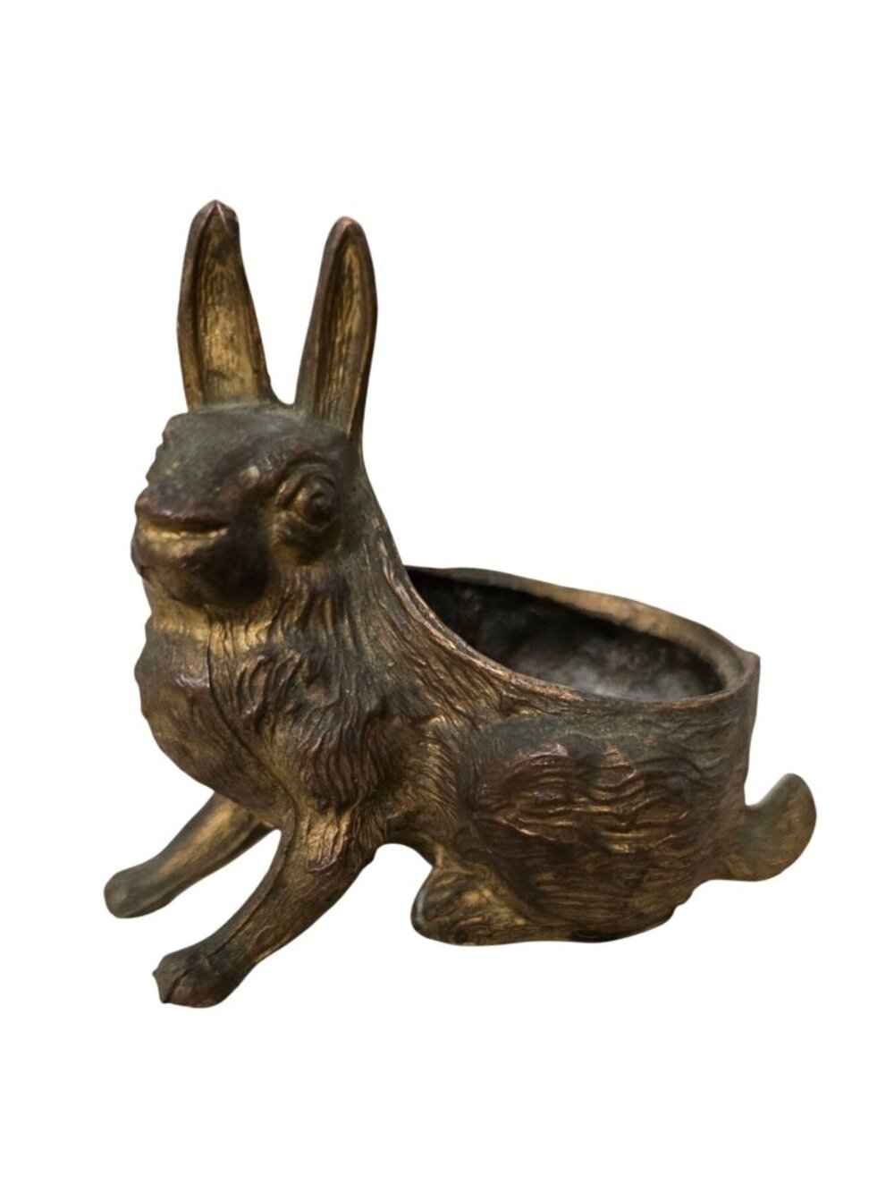 4" Antique Brass Rabbit Figurine Open Dish Decorative Accent